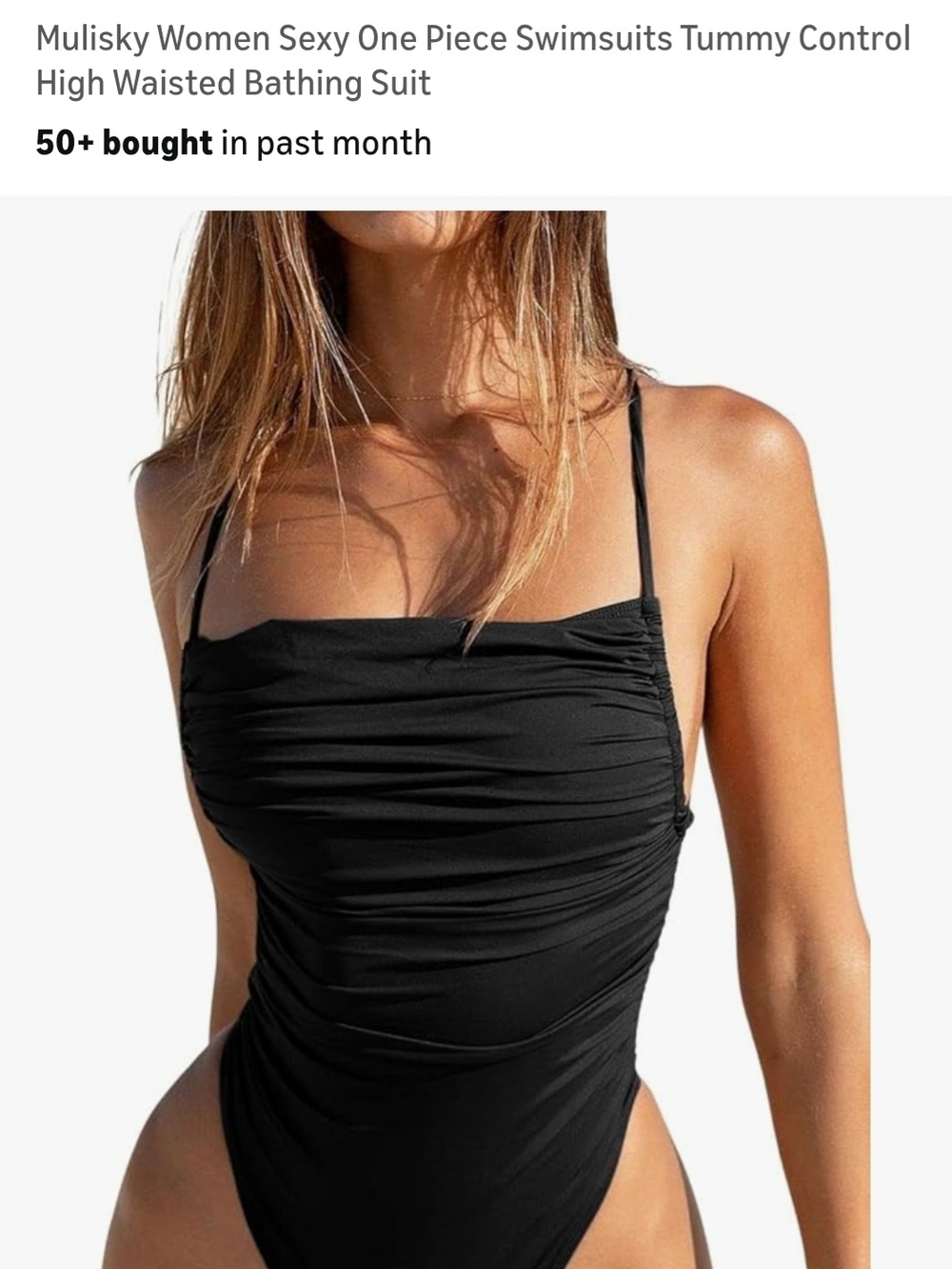 Black One-Piece Ruched Swimsuit with Adjustable Straps